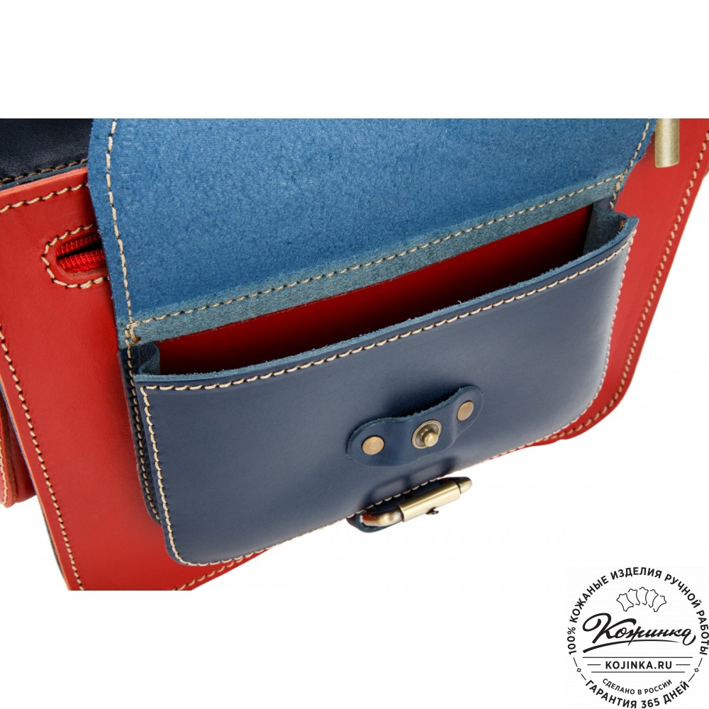 Кожаная  сумка "Виктория" (красная с синим)